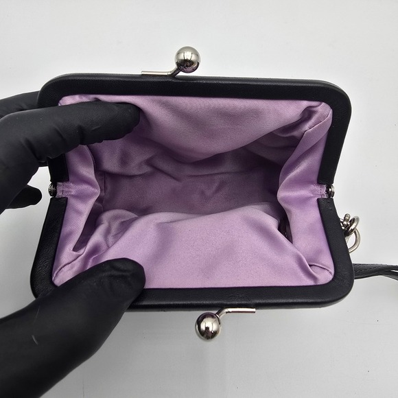 Coach Signature C Monogram Wristlet Pouch Black Silver Kiss Lock Clutch - Picture 5 of 6